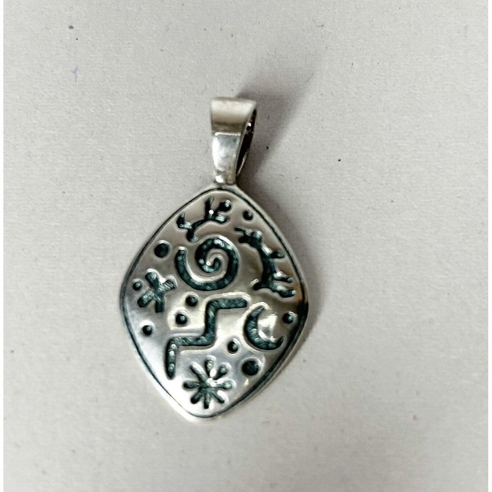 Vintage 925 Sterling Silver Native American Style Symbols Pendant